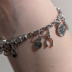 Lia Sophia Silver Charm Bracelet, Elastic, Brand New